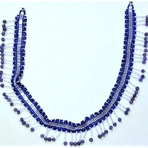 16" Beaded Sapphire Fringe Necklace - Picture 1 of 1